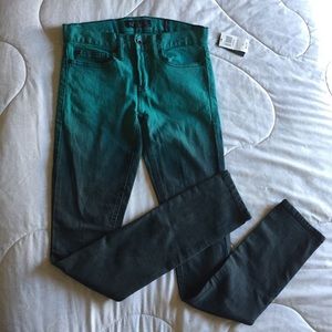 Two tone gradient teal/ dark teal skinny jeans